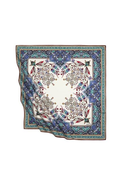 Zümrüt Bordo Türk Motifli Şamdan Lale Desen İpeksi Eşarp