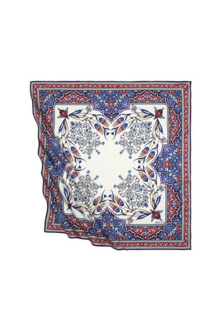 Kırmızı Saks Türk Motifli Şamdan Lale Desen İpeksi Eşarp