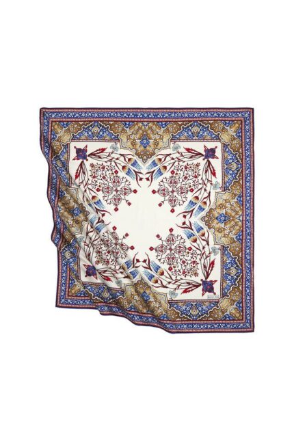 Saks Bordo Türk Motifli Şamdan Lale Desen İpeksi Eşarp