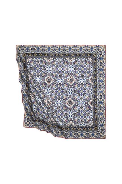 Sarı Siyah Türk Motifli Çini Desen İpeksi Eşarp