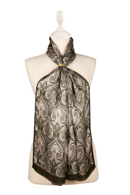 Yeşil Damask Desen İpek Fular