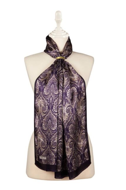 Mor Damask Desen İpek Fular