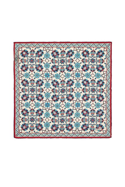 Ekru Lacivert Motif Desen İpek Mendil