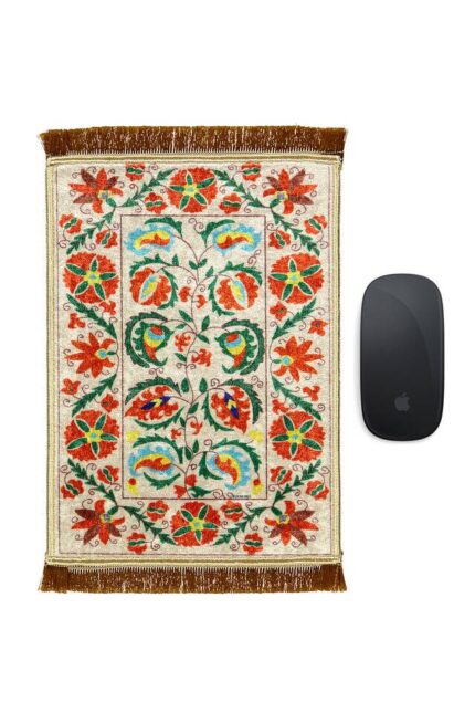 Ekru Dekoratif Küçük Halı Mousepad