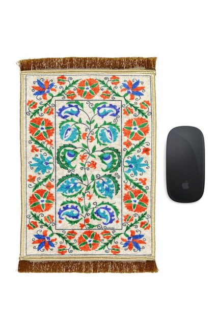 Ekru Dekoratif Küçük Halı Mousepad