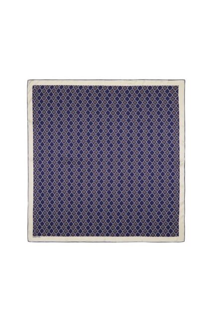 Lacivert Monogram İpek Eşarp