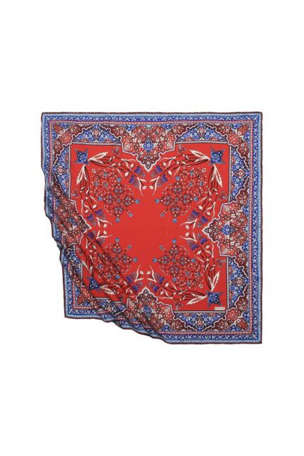 Kırmızı Türk Motifli Şamdan Lale Desen İpeksi Eşarp