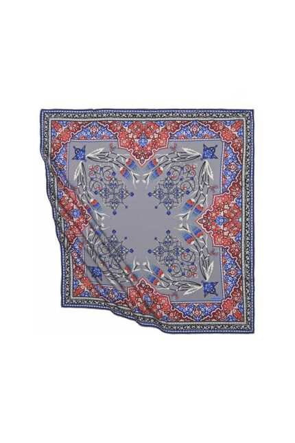 Gri Türk Motifli Şamdan Lale Desen İpeksi Eşarp
