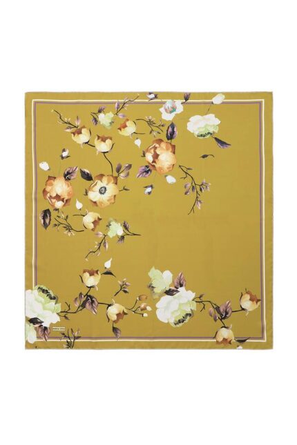 Yağ Yeşil Floral Twill İpek Eşarp