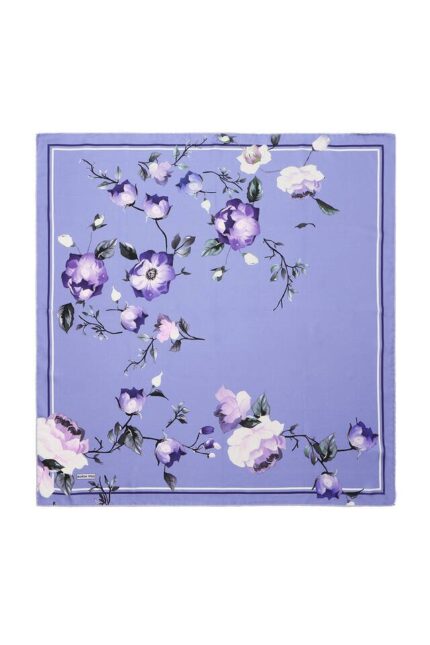 Lila Floral Twill İpek Eşarp