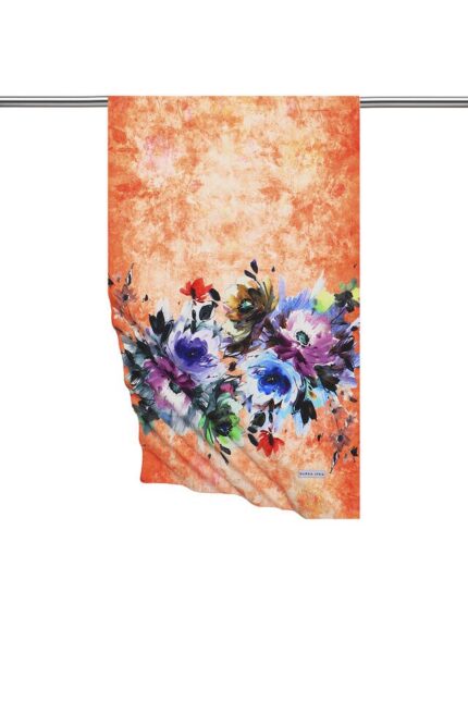 Turuncu Flower İpeksi Fular