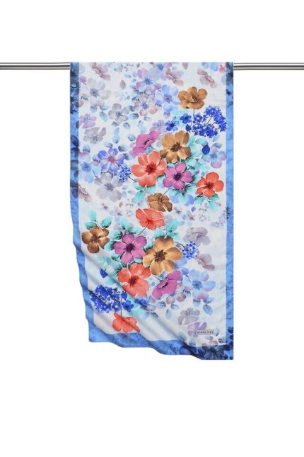 İndigo Floral İpeksi Fular