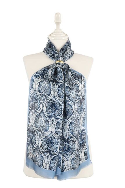 Gri Damask Desen İpek Fular