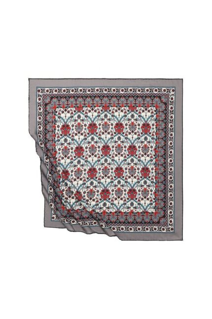 Gri Çini Lale Desen İpeksi Eşarp