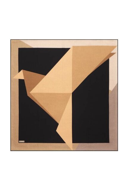 Gold Siyah Geometrik Desen Twill İpek Eşarp
