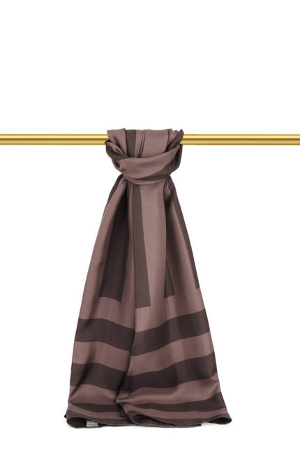 Kahverengi Çizgi Desen Twill İpek Şal