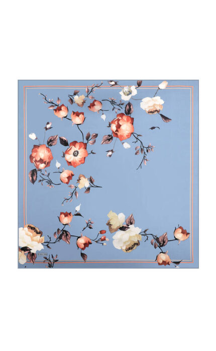 İndigo Floral Sura İpek Eşarp