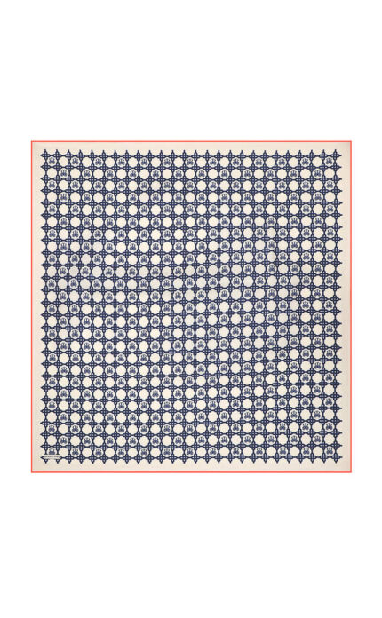 Ekru Zincir Monogram Twill İpek Eşarp