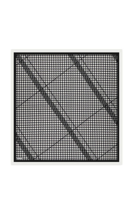 Beyaz Çizgi Kazayağı Desen Twill İpek Eşarp