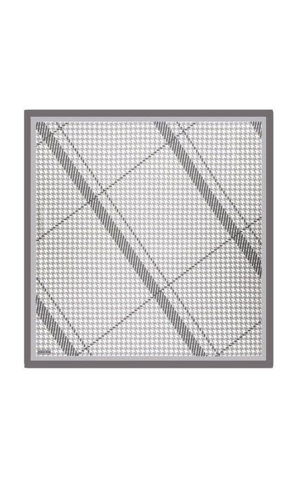 Gri Çizgi Kazayağı Desen Twill İpek Eşarp