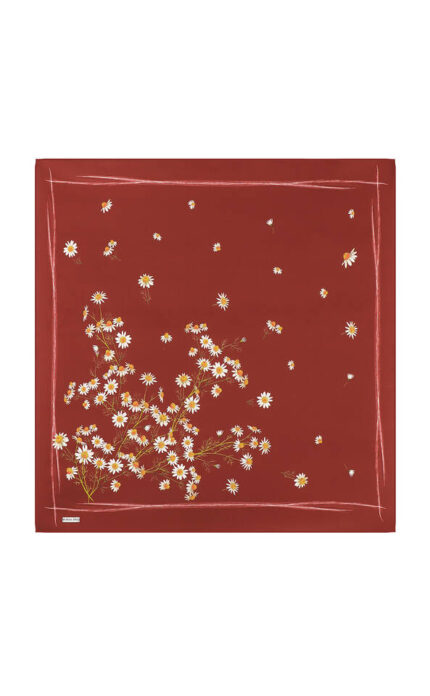 Bordo Papatya Desen Twill İpek Eşarp
