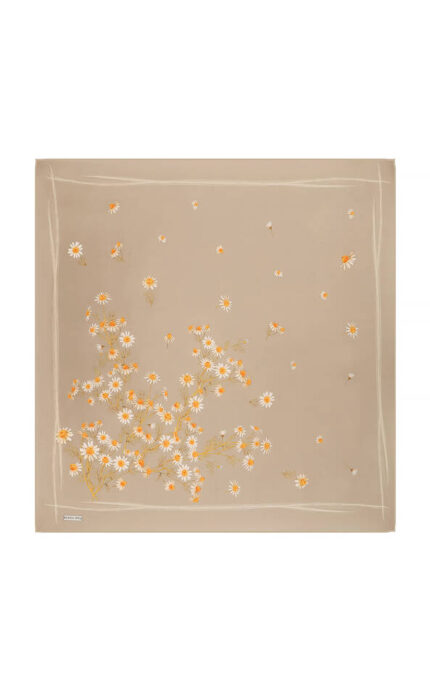 Bej Papatya Desen Twill İpek Eşarp