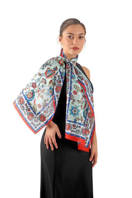 Saks Lilyum Desen Vual İpek Fular