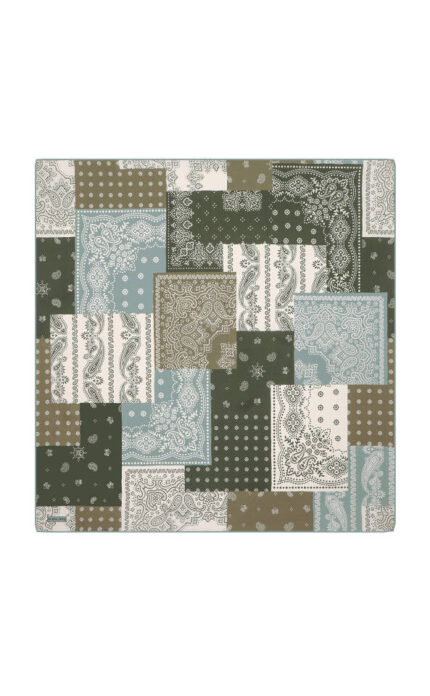 Yeşil Patchwork Desen Twill İpek Eşarp
