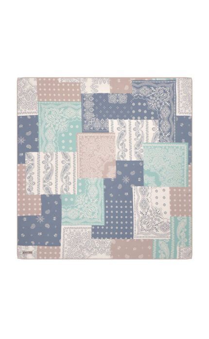 Pudra Patchwork Desen Twill İpek Eşarp