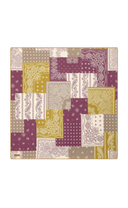 Asit Yeşil Patchwork Desen Twill İpek Eşarp