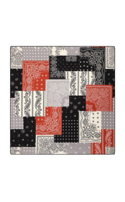 Siyah Patchwork Desen Twill İpek Eşarp