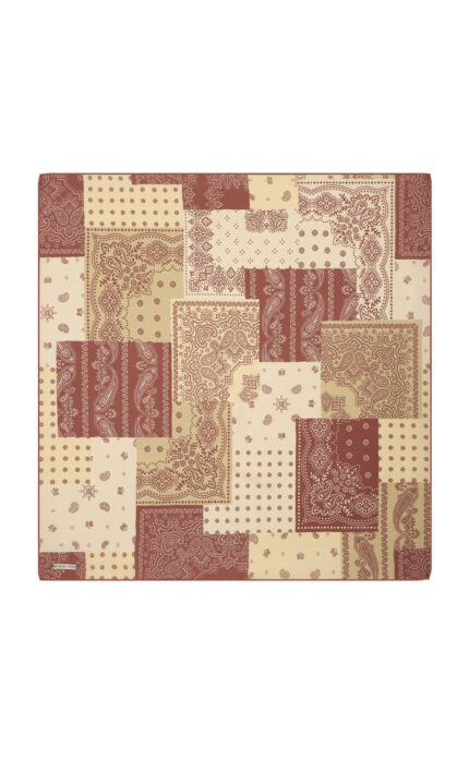 Kiremit Patchwork Desen Twill İpek Eşarp