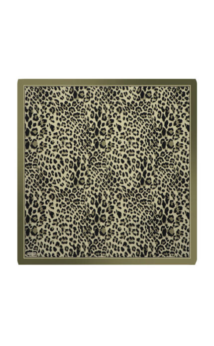 Haki Leopar Desen Twill İpek Eşarp