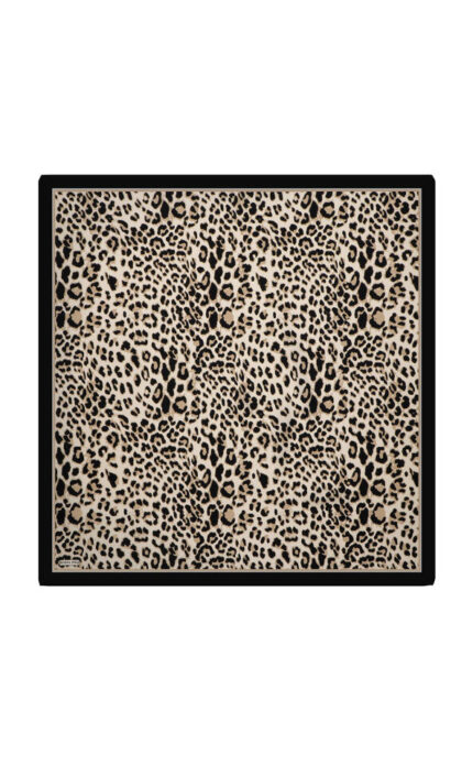 Bej Leopar Desen Twill İpek Eşarp