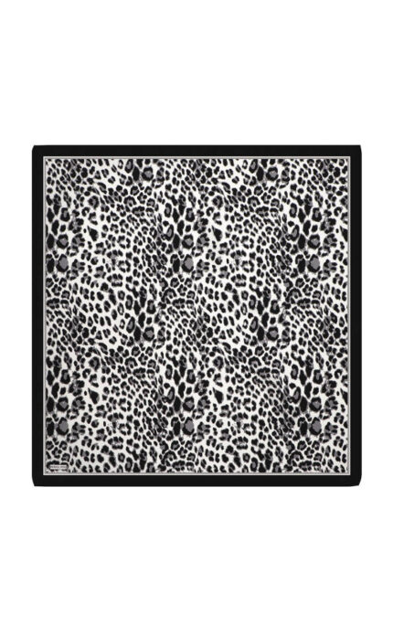 Siyah Leopar Desen Twill İpek Eşarp