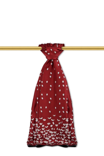 Bordo Kardelen Desen Twill İpek Şal