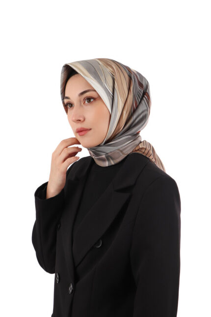 Kahverengi Arya Desen Twill İpek Eşarp