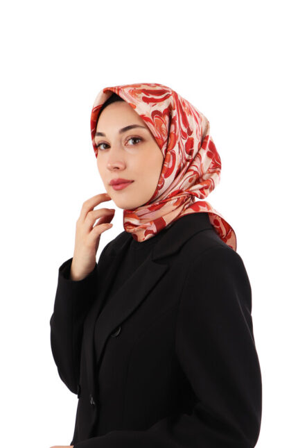 Bordo Flower Desen Twill İpek Eşarp