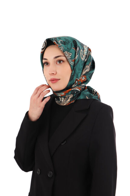 Zümrüt Şal Desen Twill İpek Eşarp