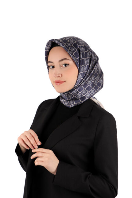 Lacivert Monogram İpek Eşarp