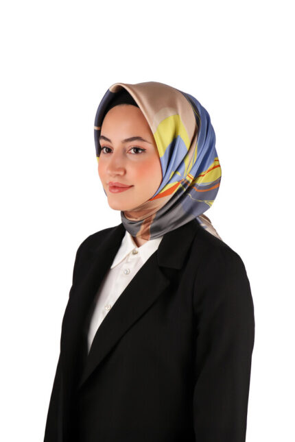 Asit Yeşil Orkide Desen Twill İpek Eşarp