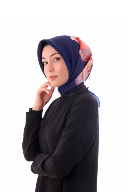 Lacivert Süsen Desen Twill İpek Eşarp