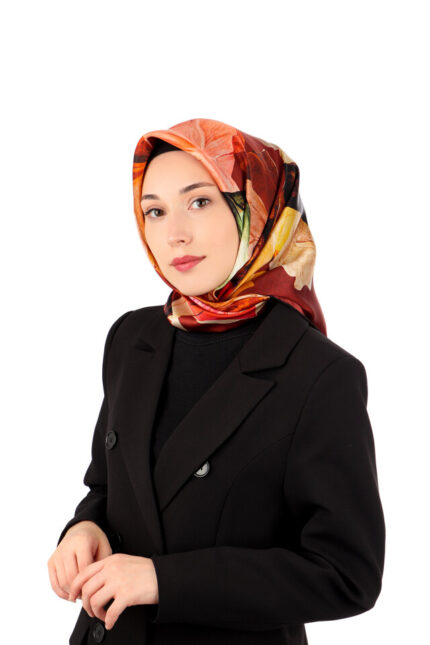 Bordo Armoni Desen Sura İpek Eşarp