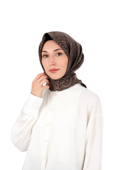 Acı Kahve Sanat Desen Twill İpek Eşarp