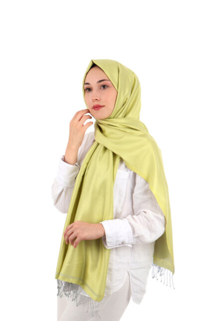 Lime Gri Çift Taraflı İpek Şal