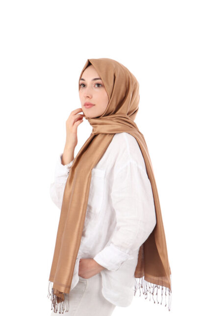 Camel Kahverengi Çift Taraflı İpek Şal