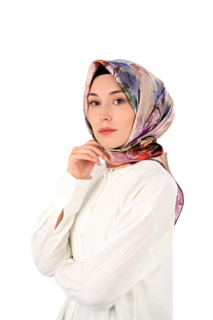 Mürdüm Kamelya Desen Sura İpek Eşarp