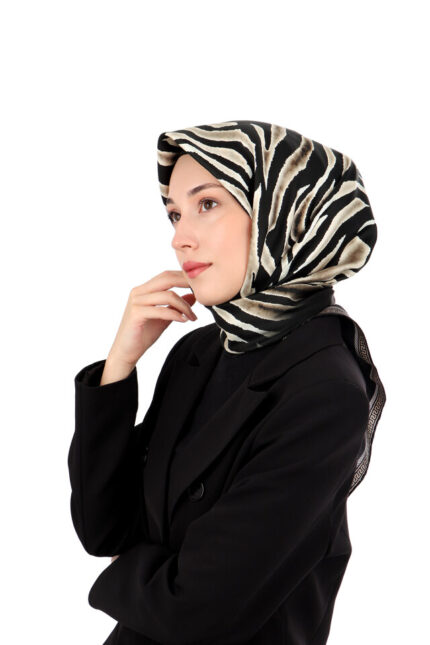 Taş Zebra Desen Twill İpek Eşarp