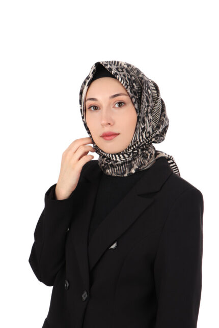 Gri Zebra Leopar Desen Twill İpek Eşarp