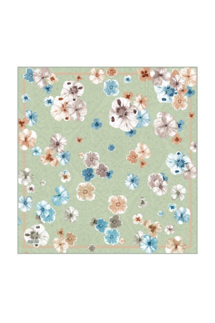 Mint Gelincik Desen Twill İpek Eşarp